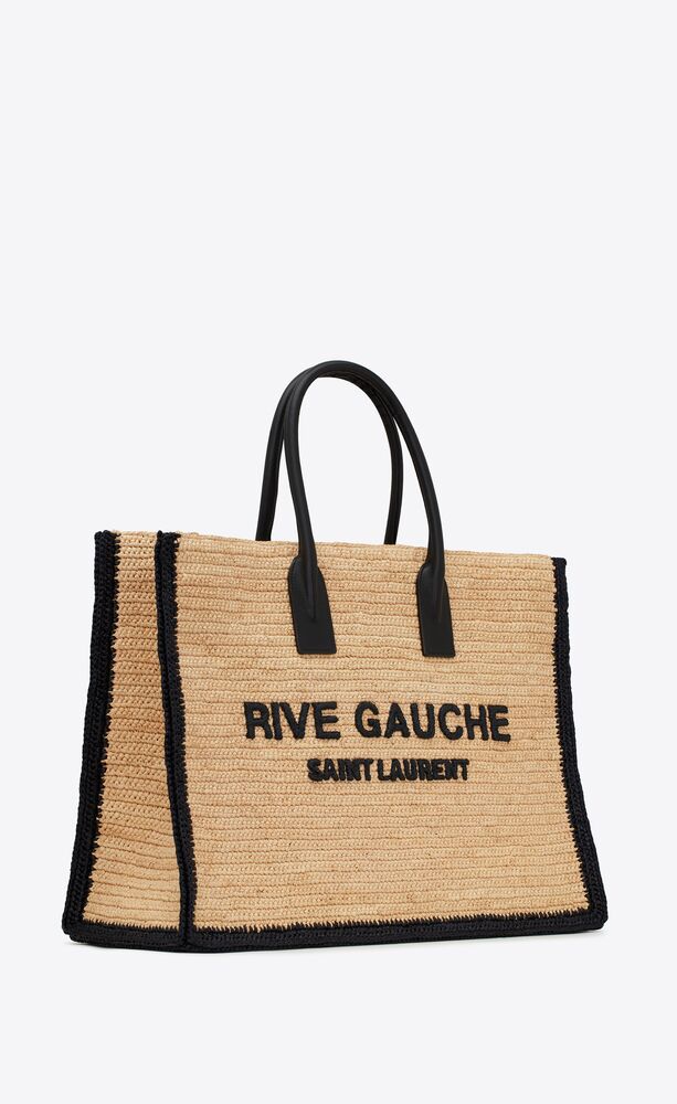 Saint Laurent RIVE GAUCHE TOTE BAG IN RAFFIA AND LEATHER