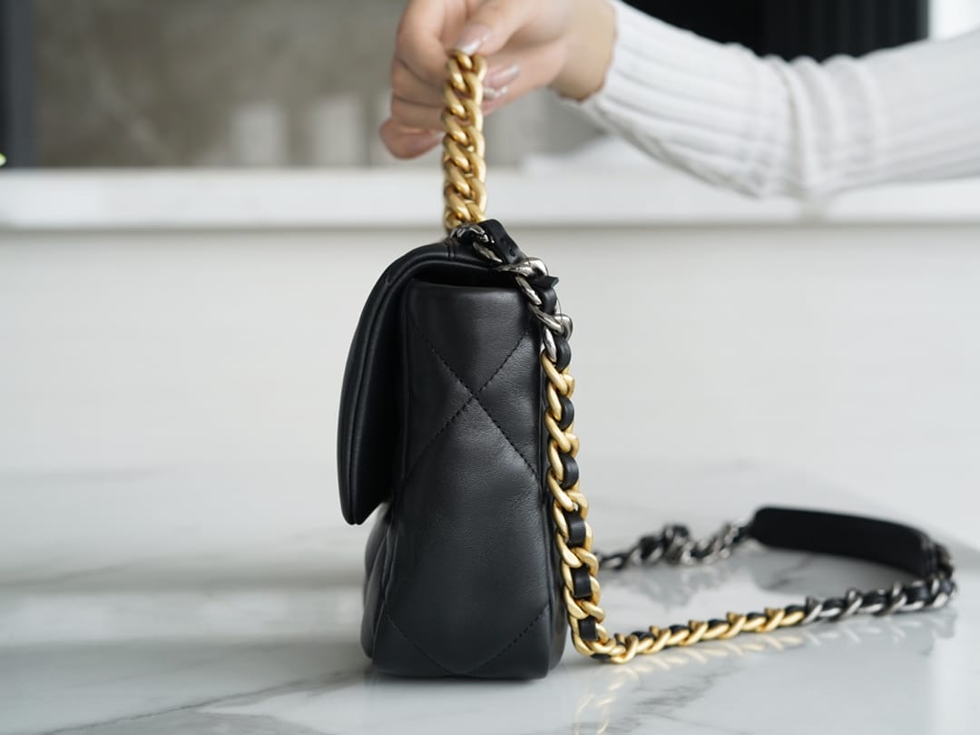 CHANEL 19BAG AS1160 Black Gold Buckle Bag Small 26CM