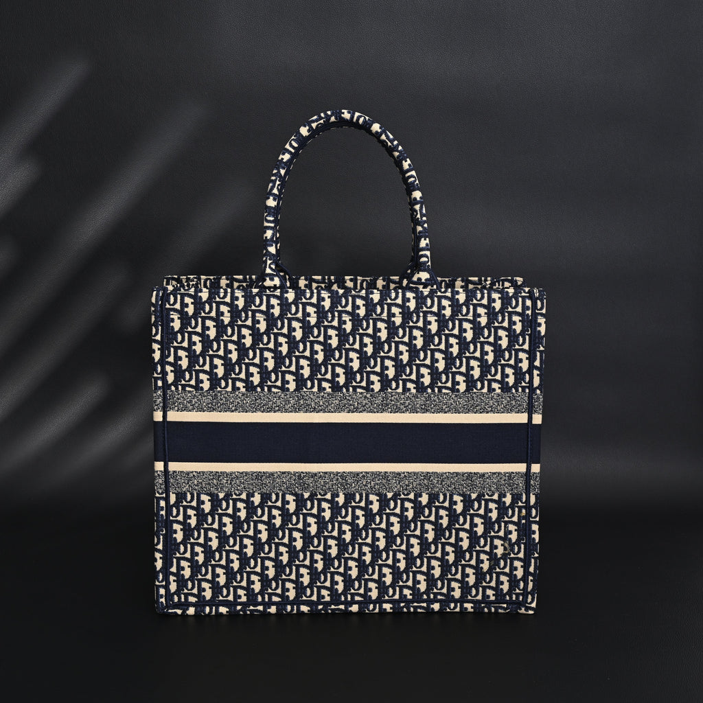 Christian Dior Large Book Tote – Blue Oblique Embroidery